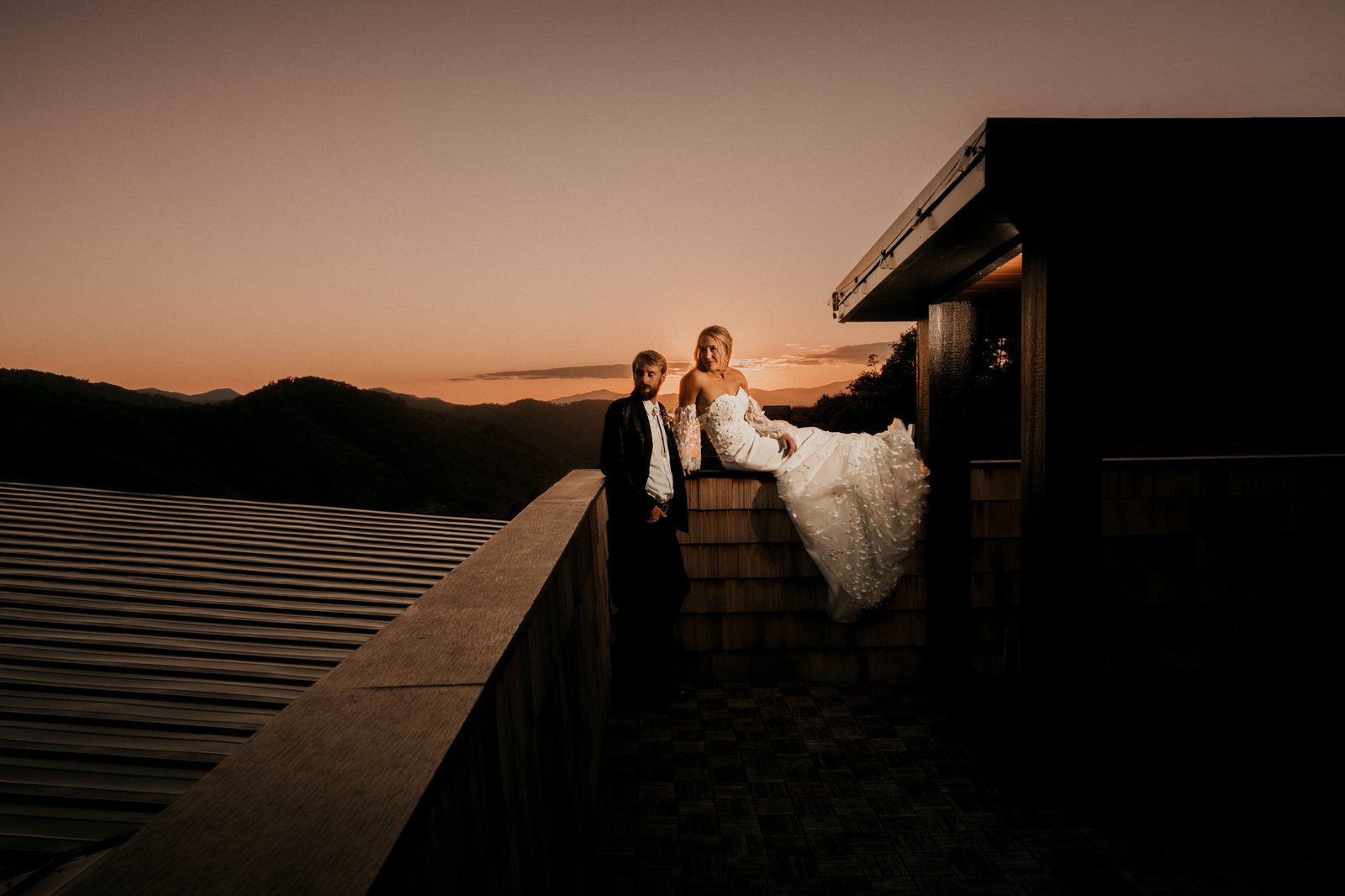 Smoky Mountain Sunset Wedding Couple
