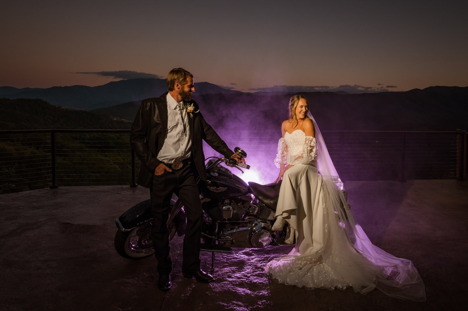 Smoky Mountain Sunset Wedding Couple